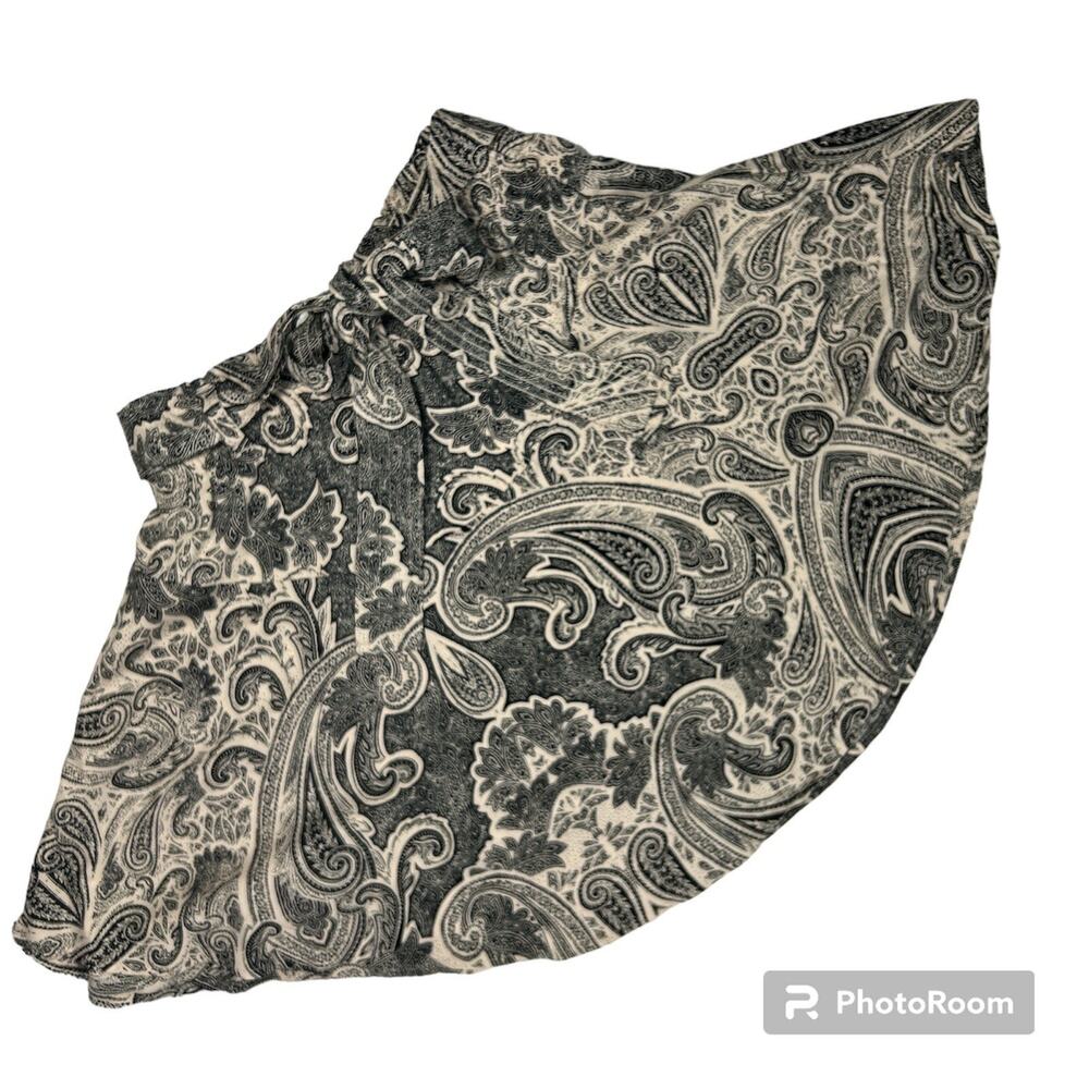 Nwt H&M Womens Black Brown Belted Paisley Viscose Stretch A-Line Mini Skirt Sz 4 - Picture 3 of 8